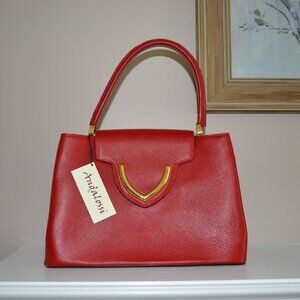 Andalossi Cherry Red NWT Leather Flap Business Double handle Tote Bag FLAW